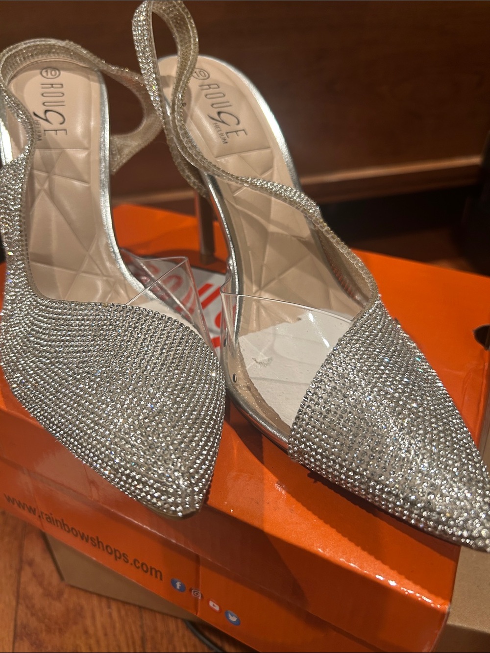 Rouge Helium Silver Crystal Pointed Slingback Heels